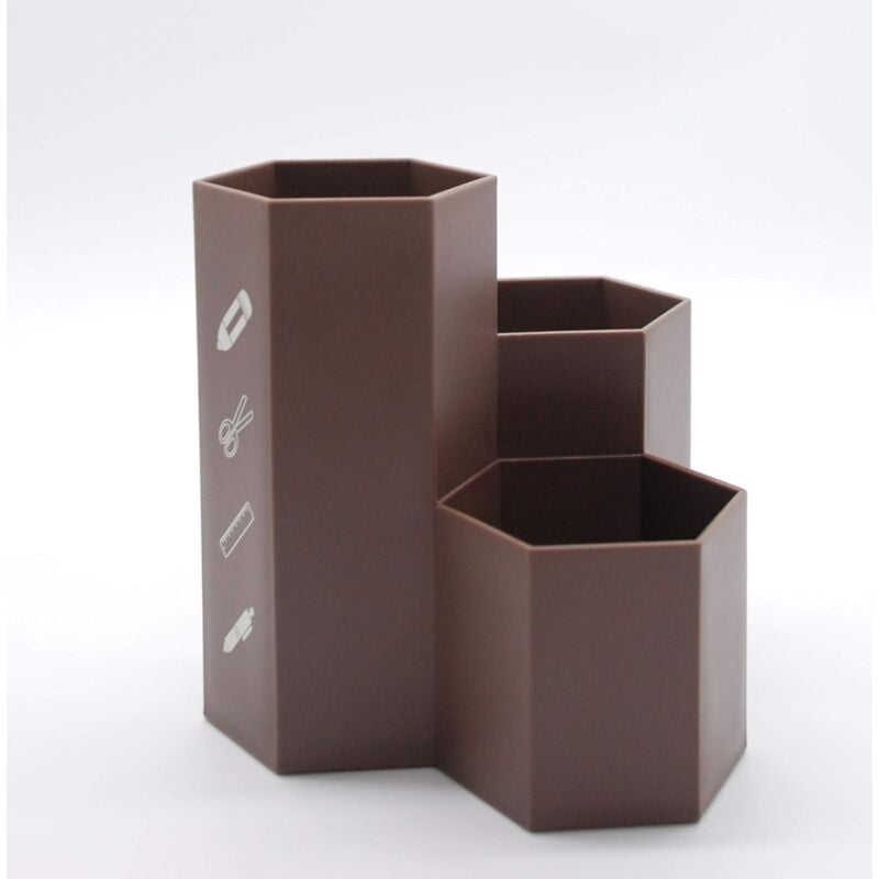 foto del prodotto vaso multifunzione esagonale creativo per riporre pennelli da trucco, pennelli, penne, articoli di cancelleria decorazione per ufficio cioccolato