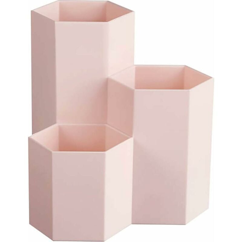 foto del prodotto vaso multifunzione esagonale creativo per riporre pennelli da trucco, pennelli, penne, articoli di cancelleria decorazione per ufficio rosa