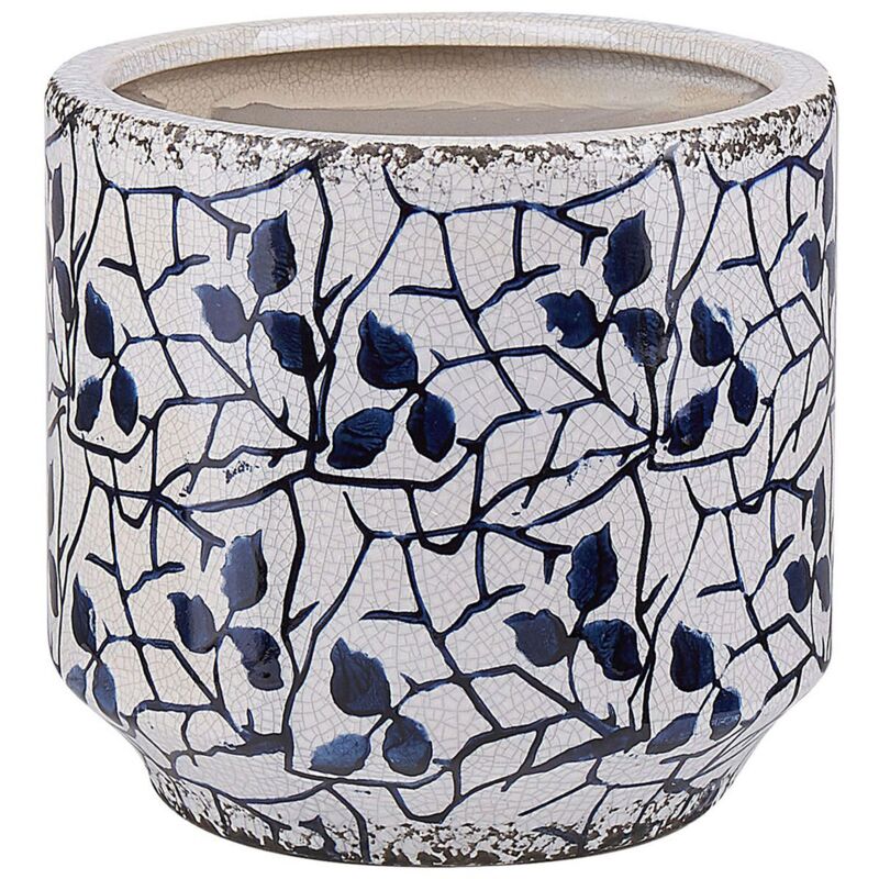 foto del prodotto vaso per fiori decorativo in gres porcellanato bianco e blu con motivo floreale impermeabile myos