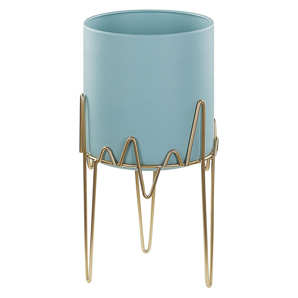 foto del prodotto vaso per fiori moderno con piedistallo 19 x 19 x 39 cm in metallo azzurro