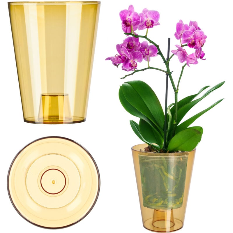 foto del prodotto vaso per fiori orchidee raffinato e semplice - diametro 12 cm - rotondo - miele - kadax