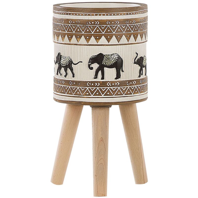 foto del prodotto vaso per fiori rialzato con motivo ad elefanti beige e marrone kottes