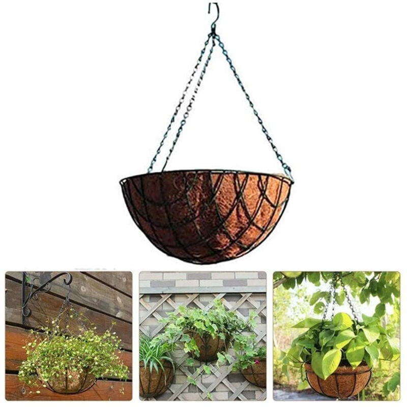 foto del prodotto vaso per fiori sospeso con cestino in cocco per piante con catena, 35 litri di volume, diametro 35 cm, marrone