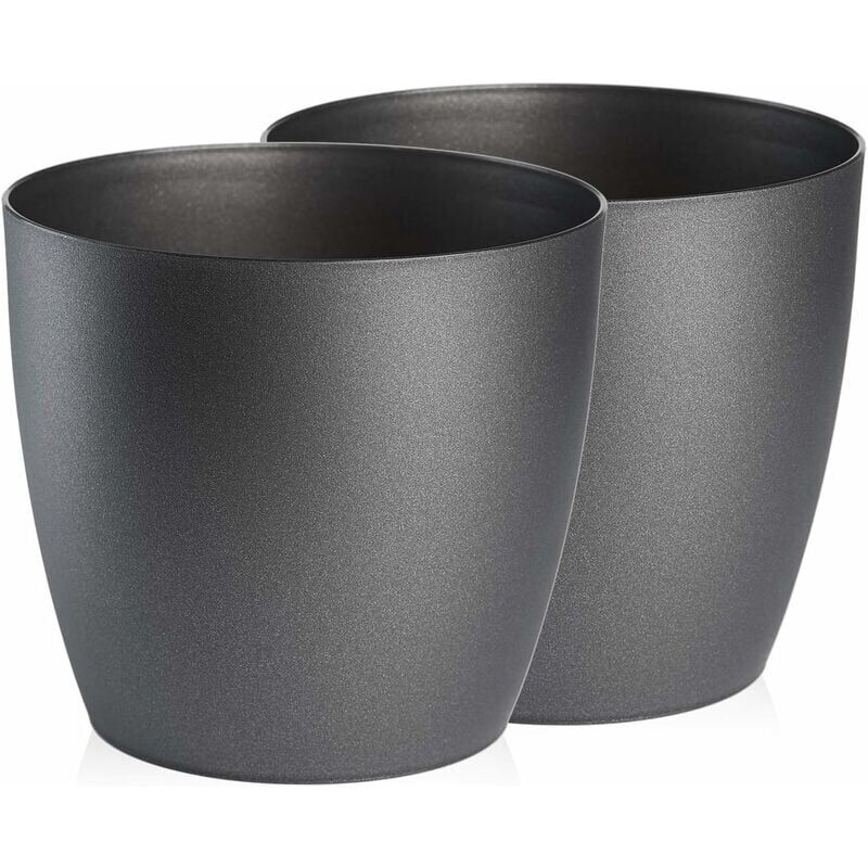 foto del prodotto vaso per fiori, vaso per piante in plastica, set da 2, forma rotonda, fioriera grafite, 20 cm 