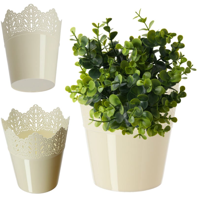 foto del prodotto vaso per fioriera in pizzo di plastica kadax 9 colori, diametro 14,5 cm, diametro 14,5 cm, fondo, crema