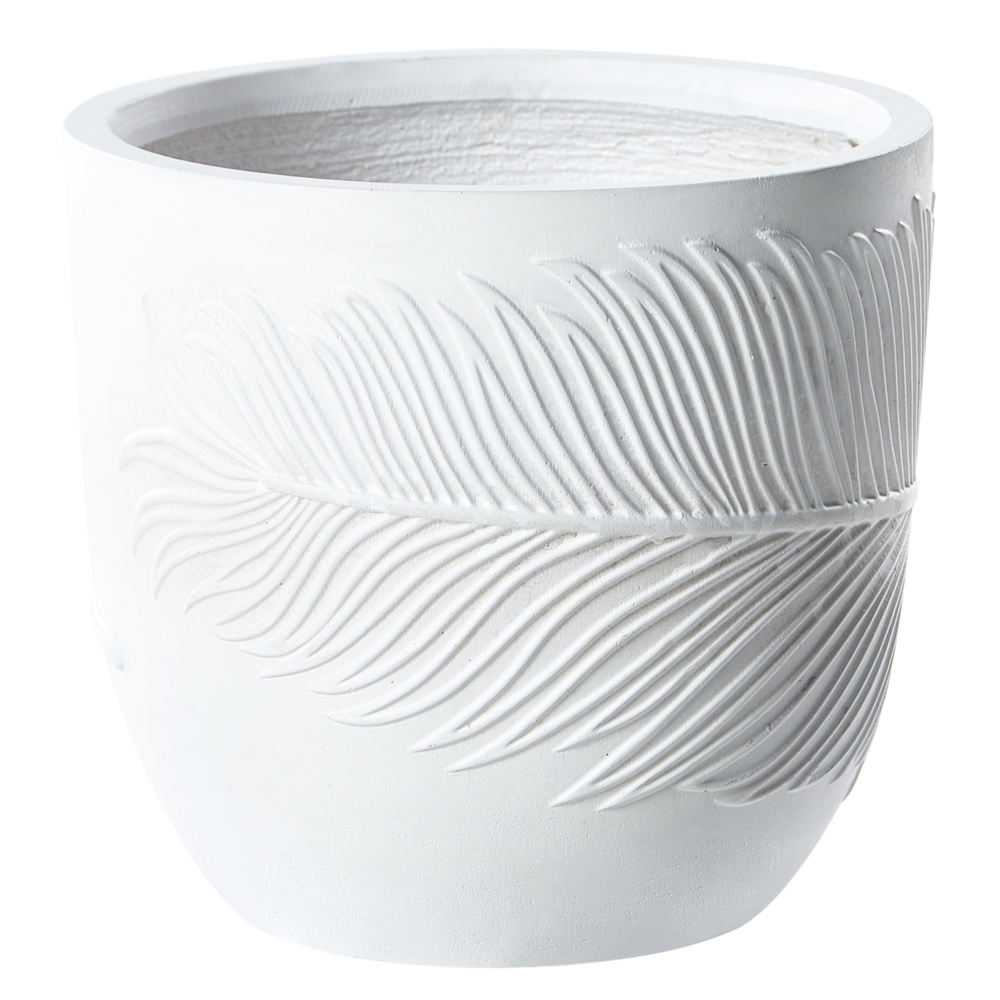 foto del prodotto vaso per piante da esterno in fibra di argilla bianca 35 x 35 x 33 cm vaso rotondo resistente alle uc motivo a foglie tradizionale