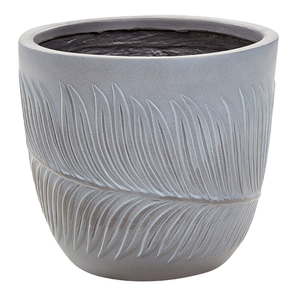 foto del prodotto vaso per piante da esterno in fibra di argilla grigio 28 x 28 x 16 cm vaso rotondo resistente alle uc motivo a foglie tradizionale