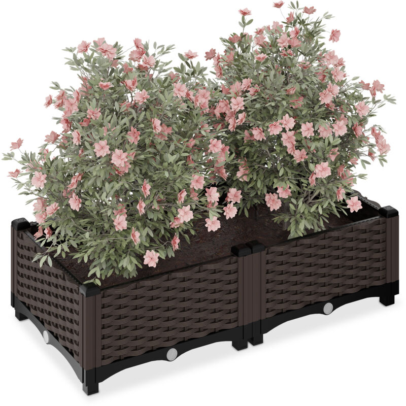 foto del prodotto vaso per piante da esterno rettangolare, con serbatoio d acqua, 23x80x40 cm per balcone e terrazza, marrone relaxdays