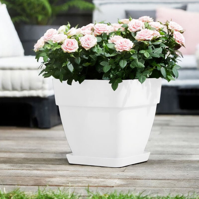 foto del prodotto vaso per piante vibia campana bianco rotondo plastica riciclata sottovaso rotondo ovale balcone davanzale finestra varie misure eckig 15 liter de 