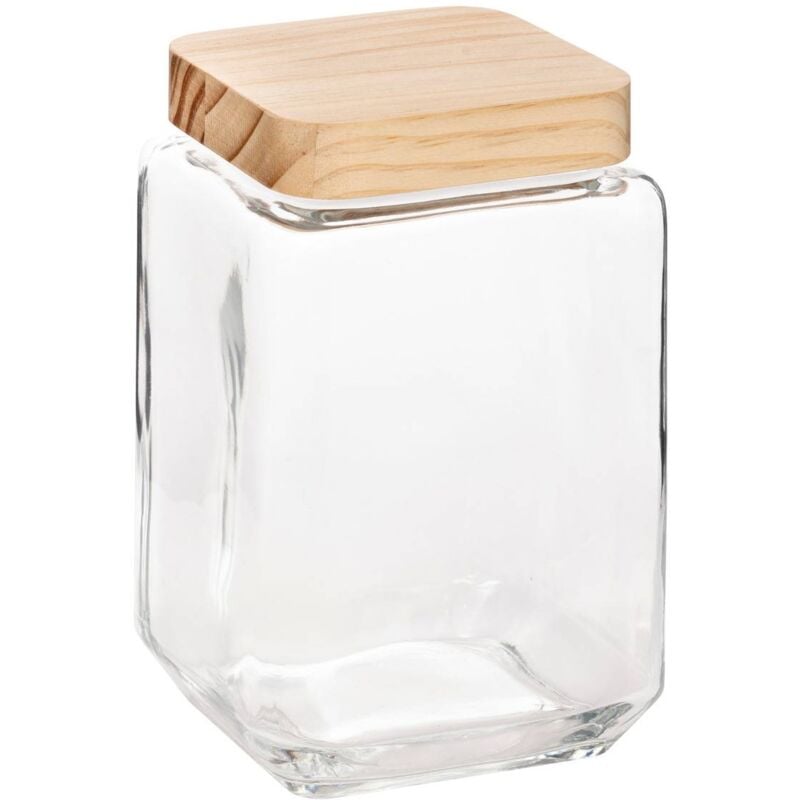 foto del prodotto vaso quadrato in vetro con coperchio in pino 1,7l 5five