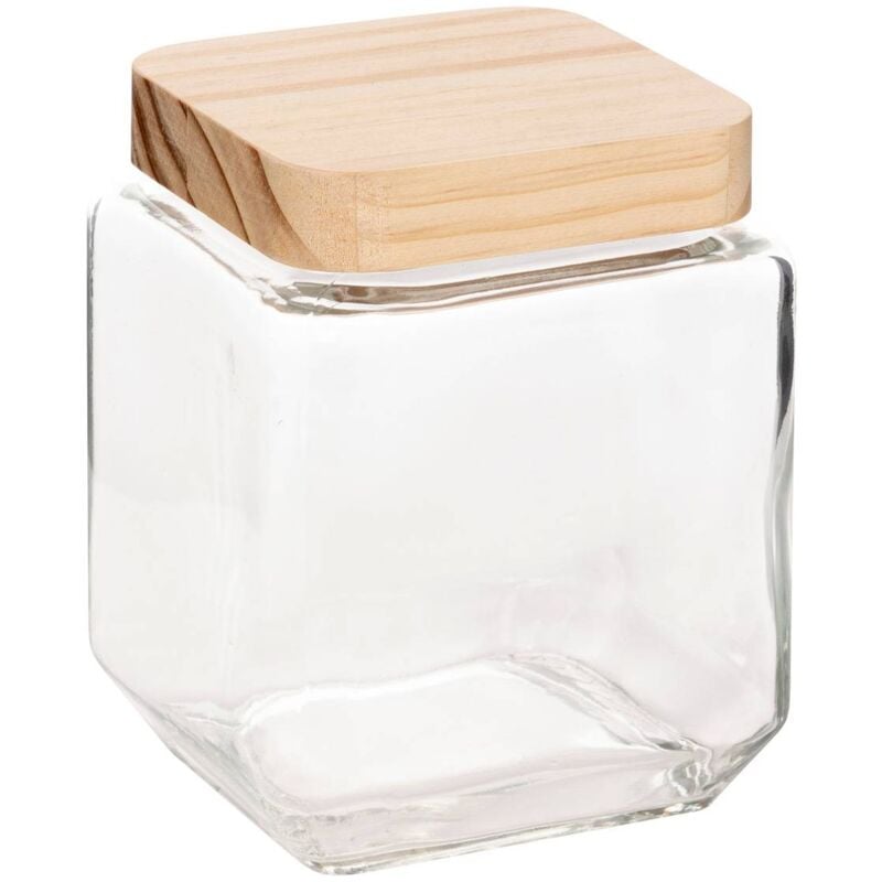 foto del prodotto vaso quadrato in vetro con coperchio in pino pin 1,25l 5five