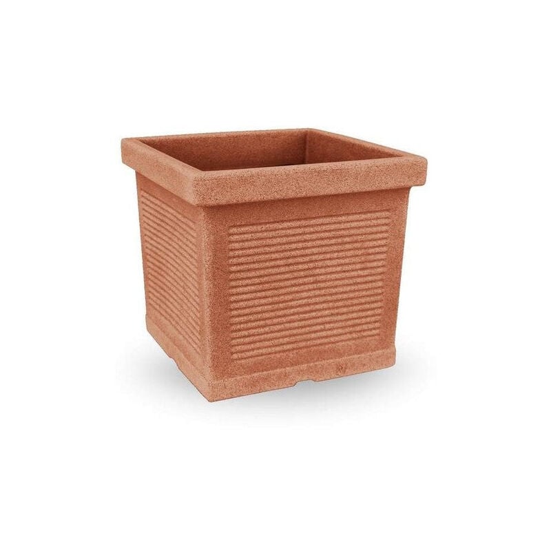 foto del prodotto vaso quadrato quadro millerighe classic in plastica da esterno per fiori e piante 40 cm antracite