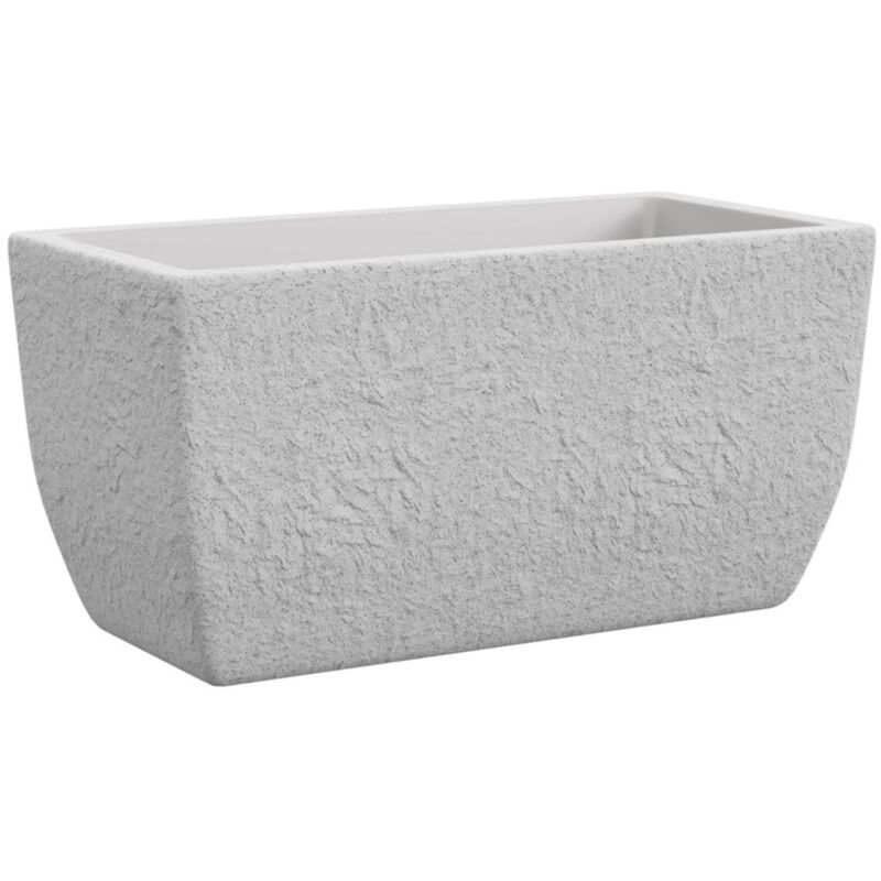 foto del prodotto vaso rettangolare effetto pietra petram in plastica da esterno per piante e fiori grigio pietra