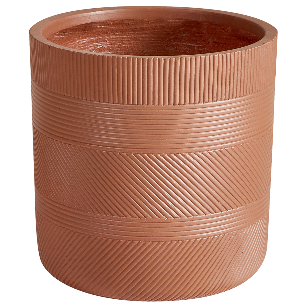 foto del prodotto vaso rotondo per piante in fibra di argilla con motivo a rilievo marrone dorato 31 cm terrazzo giardino esterno
