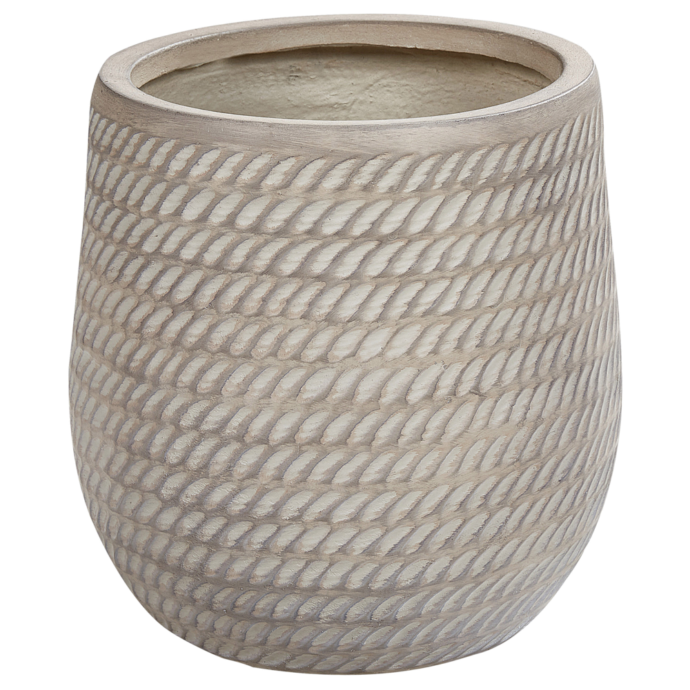 foto del prodotto vaso rotondo per piante in fibra di argilla con motivo in rilievo beige 27 cm giardino terrazzo