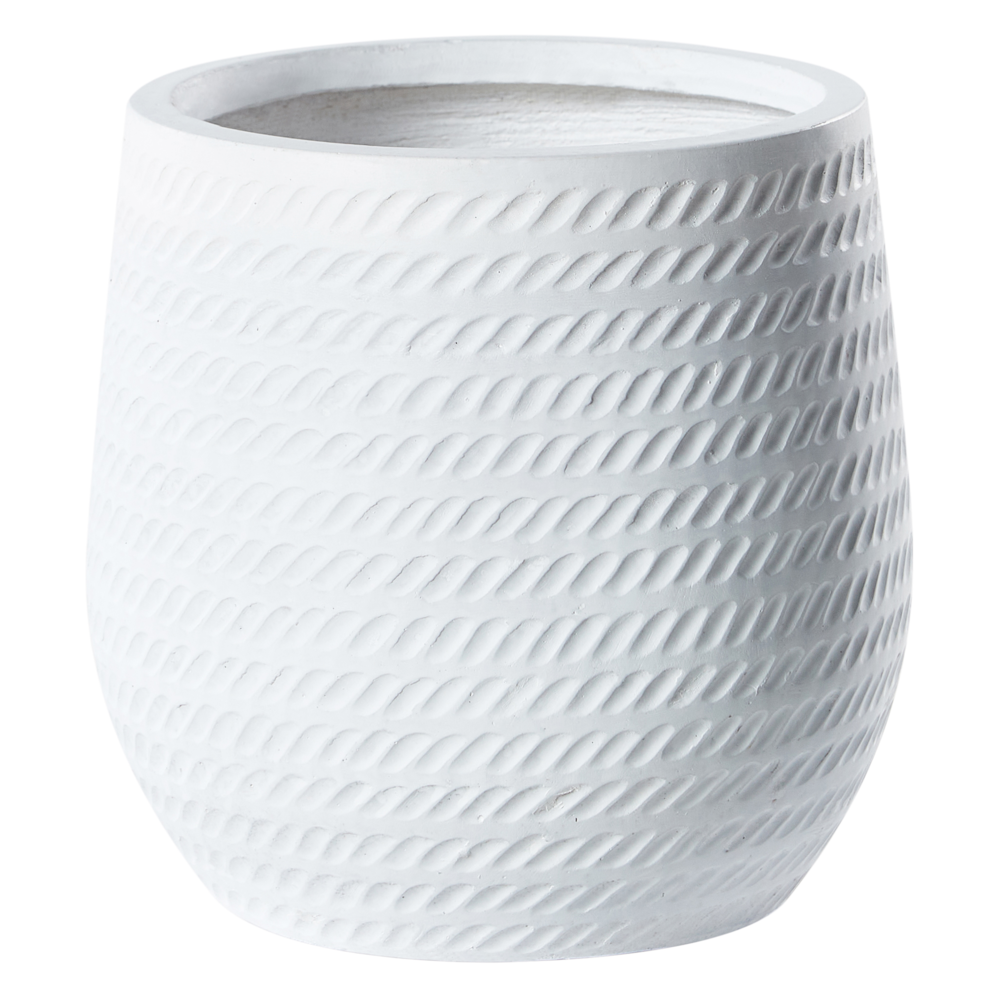 foto del prodotto vaso rotondo per piante in fibra di argilla con motivo in rilievo bianco sporco 27 cm giardino terrazzo