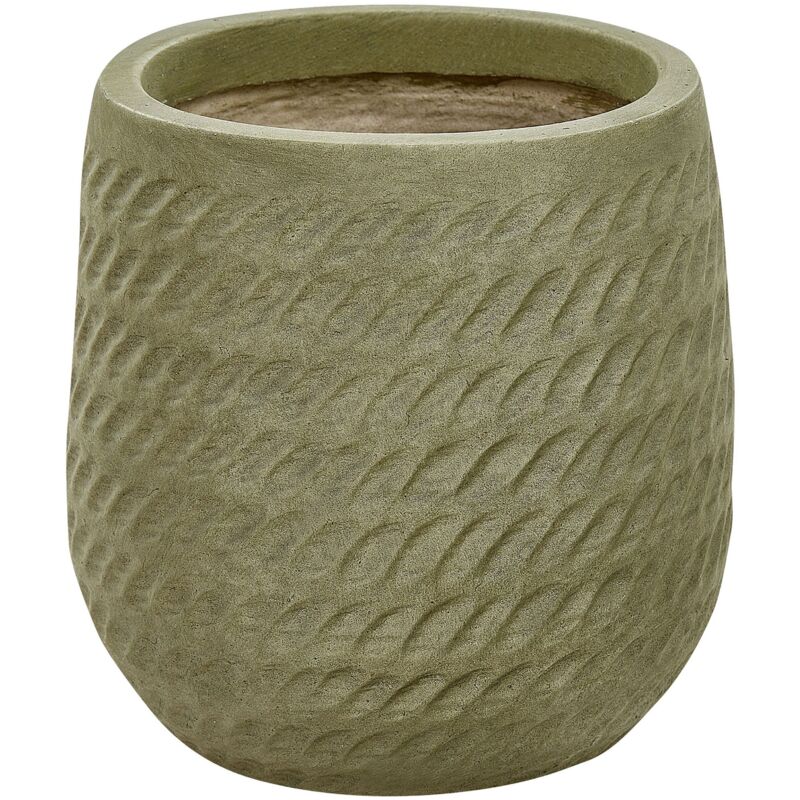 foto del prodotto vaso rotondo per piante in fibra di argilla con motivo in rilievo verde 19 cm livadia