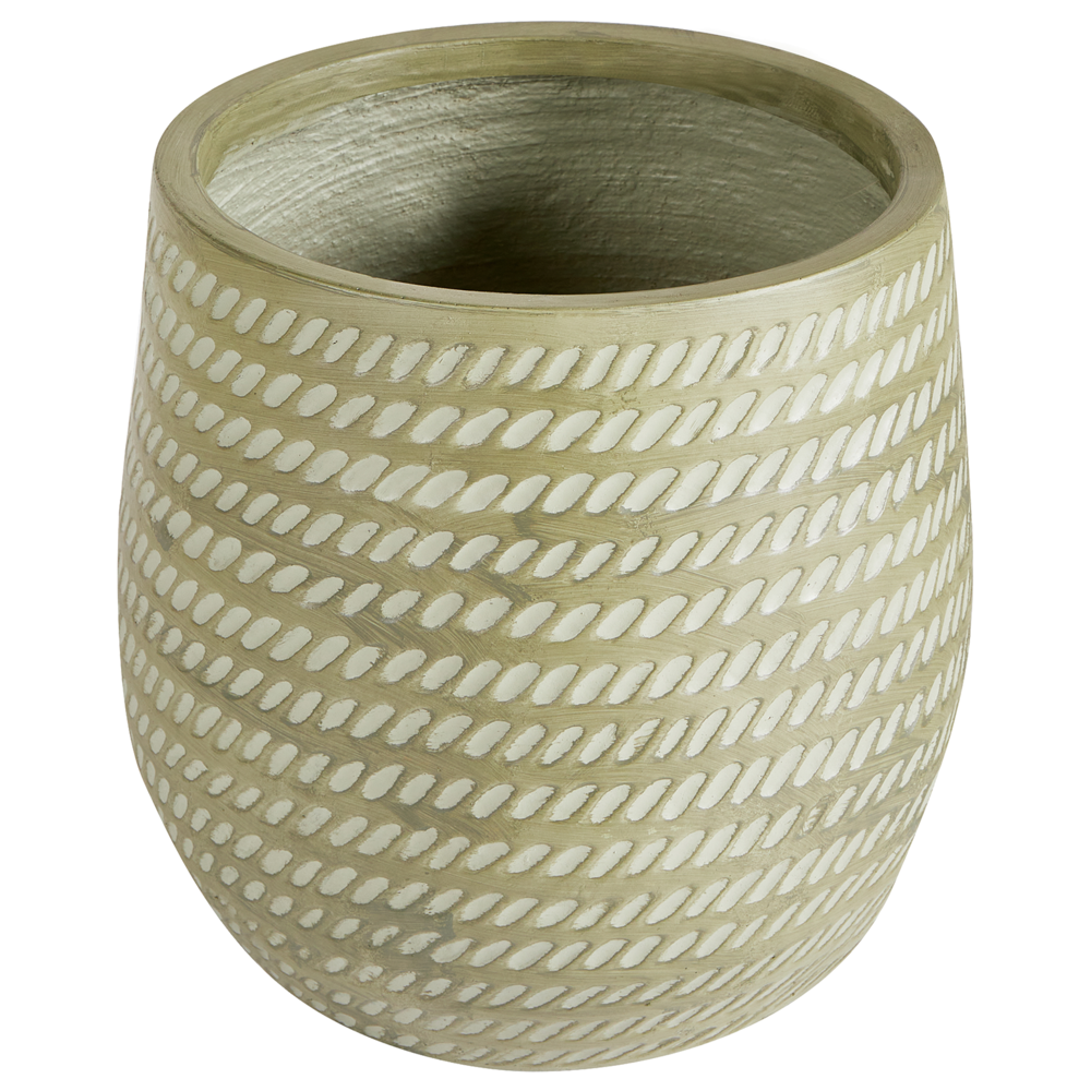 foto del prodotto vaso rotondo per piante in fibra di argilla con motivo in rilievo verde 27 cm giardino terrazzo