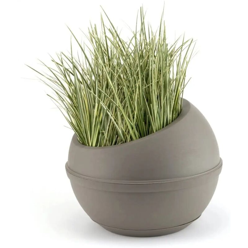 foto del prodotto vaso sfera con sottovaso cappuccino 23lt fioriera per interni ed esterno d 40cm