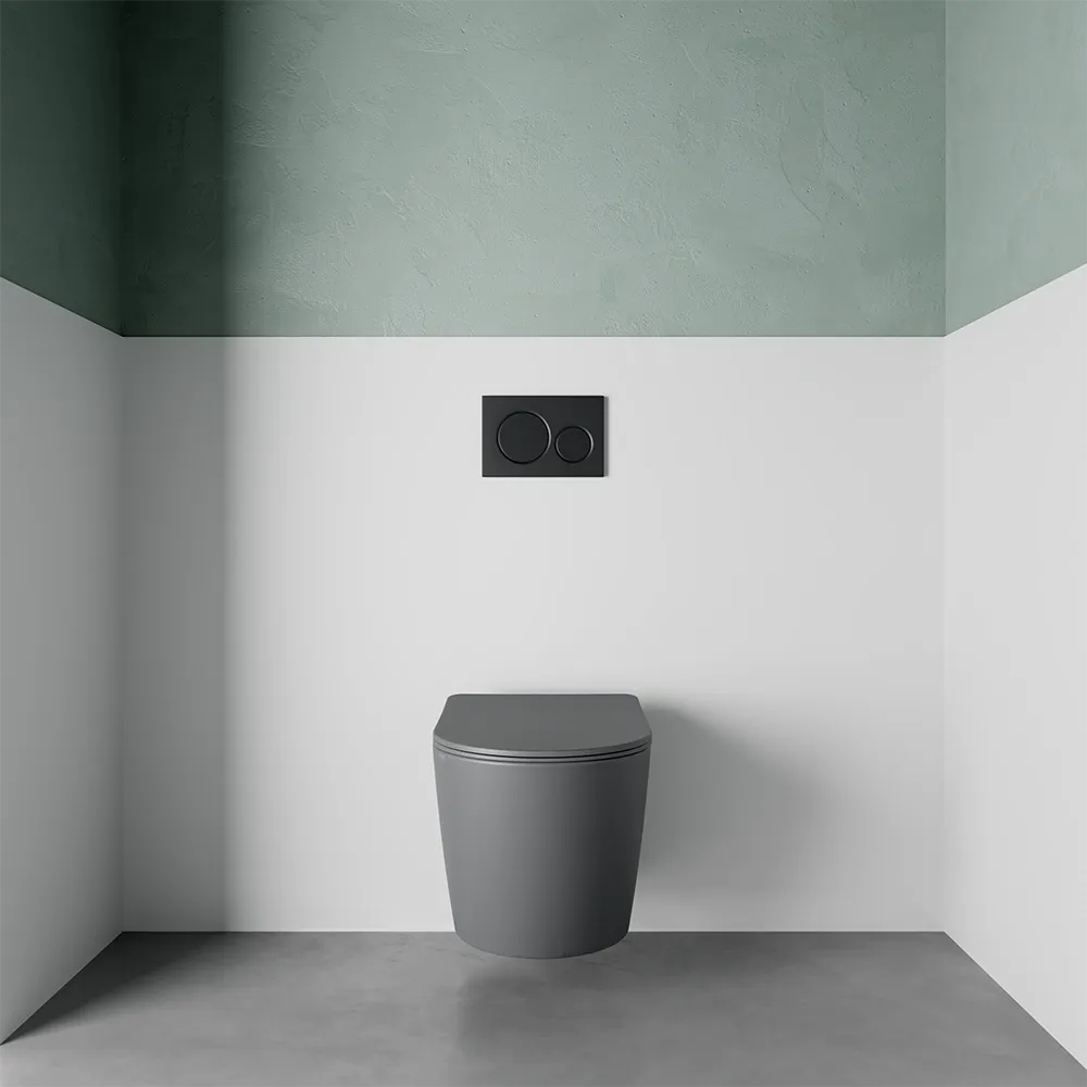 foto del prodotto vaso sospeso in ceramica grigio opaco con sedile soft close vienna