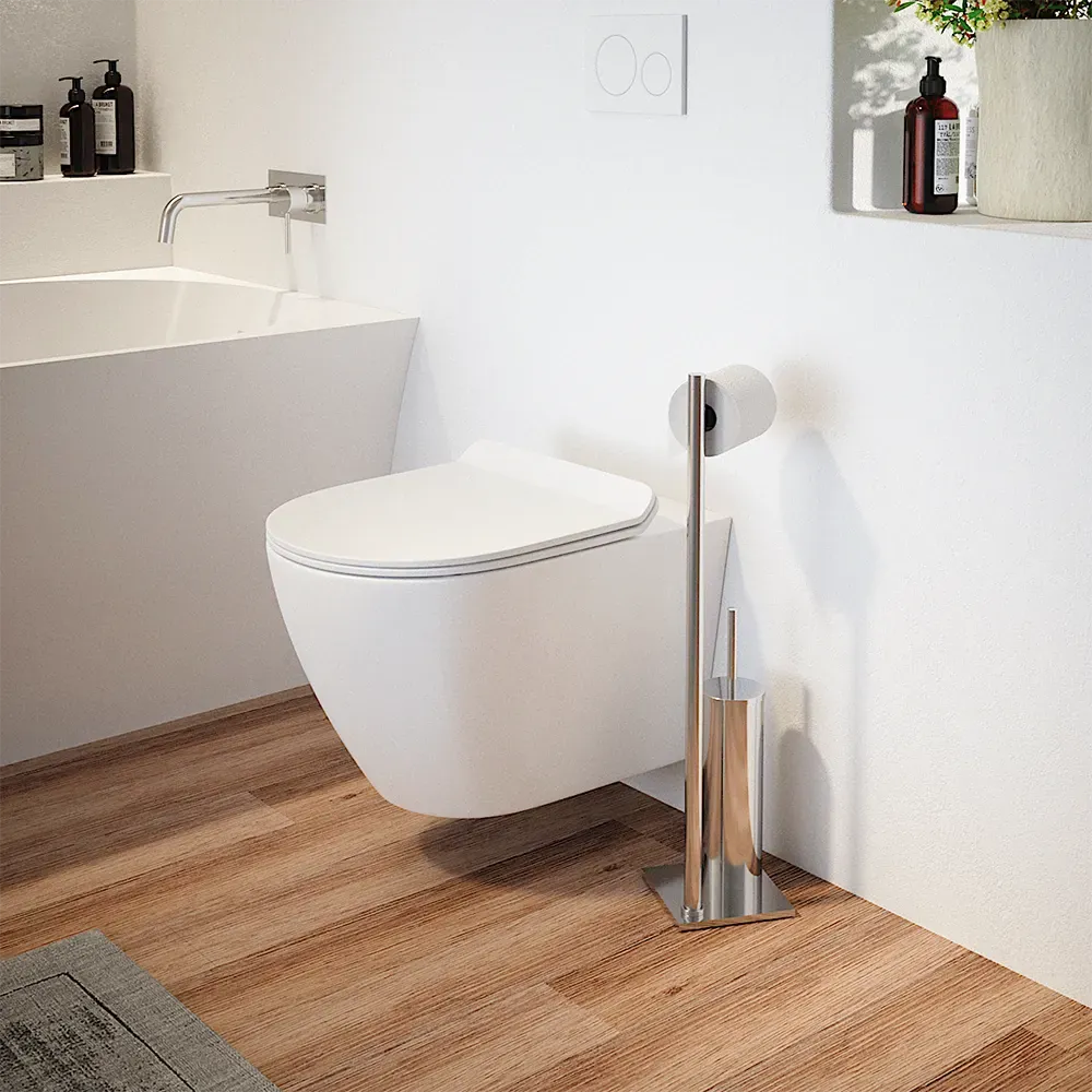 foto del prodotto vaso sospeso rimless in ceramica bianco lucido con copri wc soft close sydney