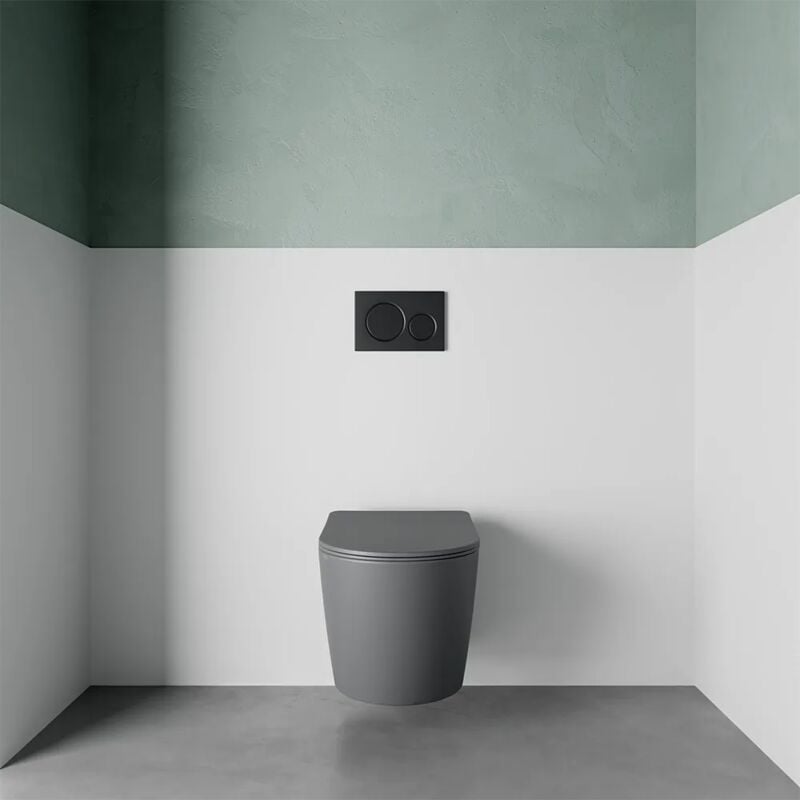 foto del prodotto vaso sospeso rimless in ceramica grigio opaco con sedile soft close mod. vienna