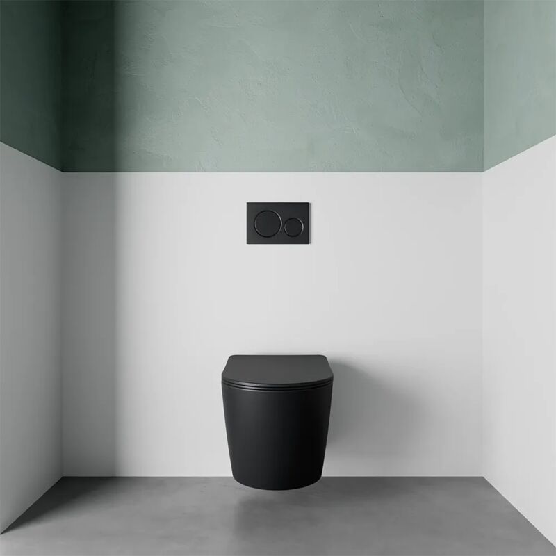 foto del prodotto vaso sospeso rimless in ceramica nero opaco con sedile soft close mod. vienna