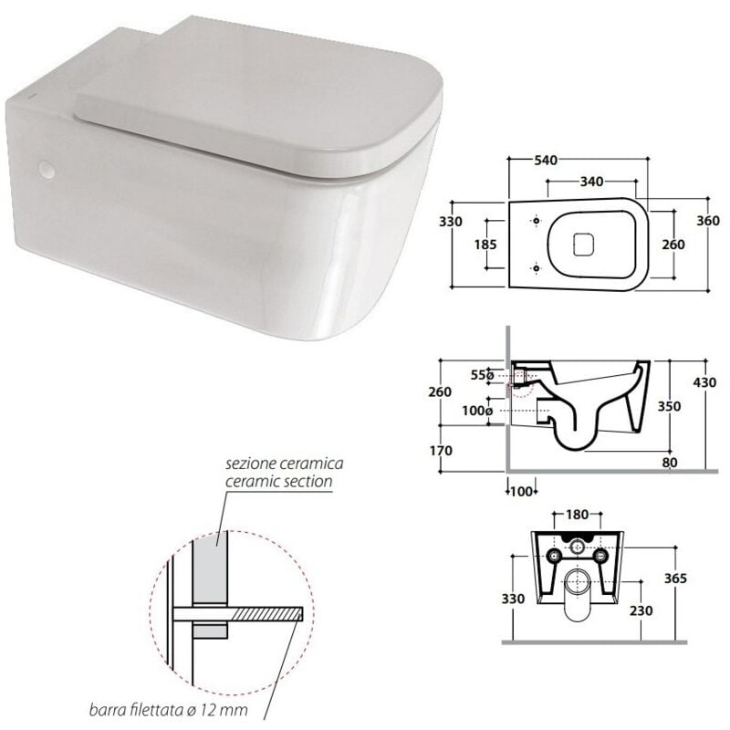 foto del prodotto vaso sospeso stone globo con sedile incluso, cm 54 con scarico a parete sssn2.bo