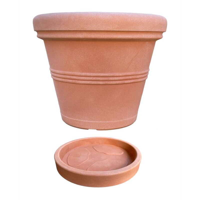 foto del prodotto vaso sottovaso in resina doppio bordo liscio color terracotta impruneta 45 cm