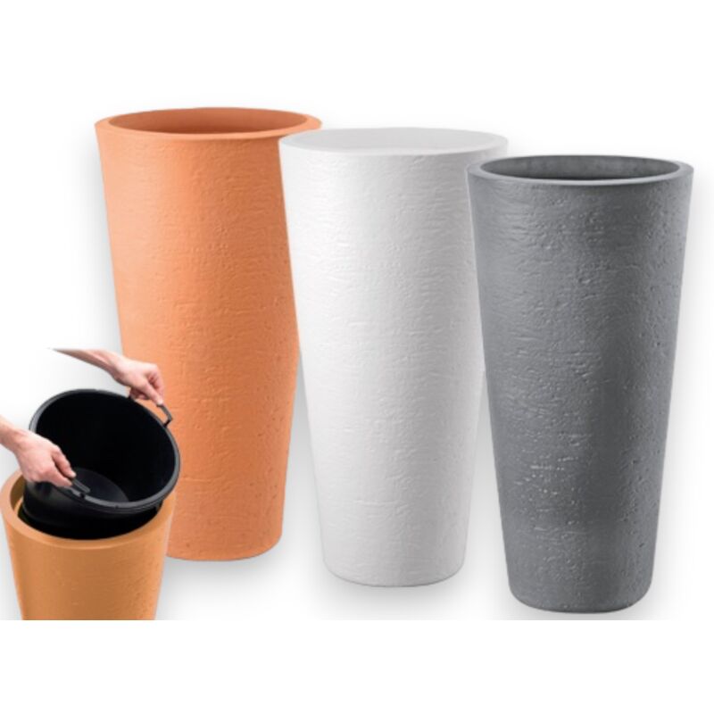 foto del prodotto vaso tondo alto a cono 40xh78 cm in resina resistente da esterno con vaschetta estraibile tirso plus gdm grigio