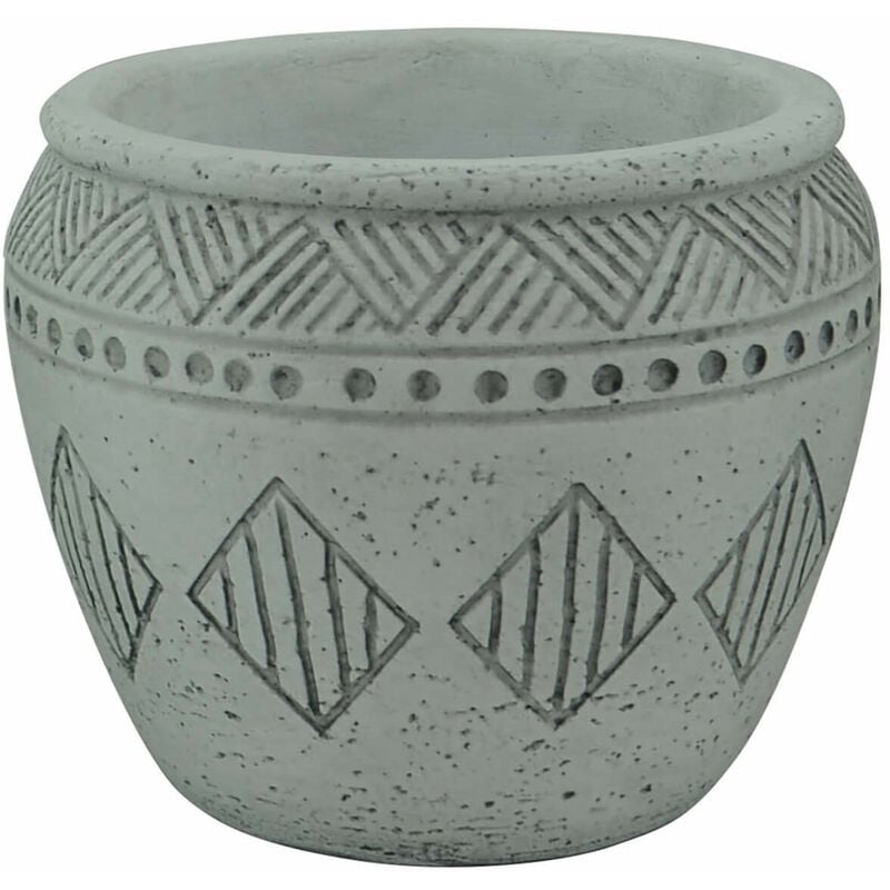 foto del prodotto vaso tondo basso da giardino in fibra di argilla decorata grigio 17x17x15 cm aquilegia