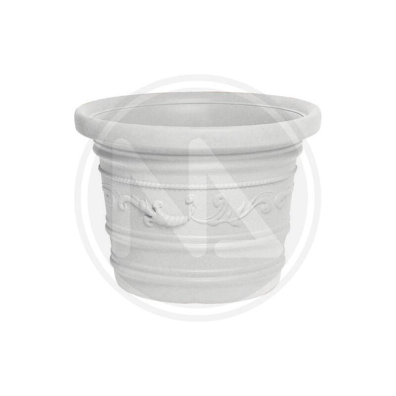 foto del prodotto vaso tondo festonato in resina colore bianco doppio bordo diametro cm. 40