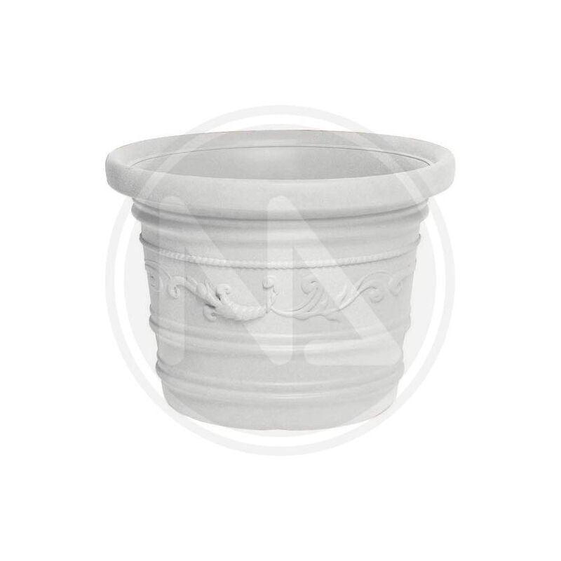 foto del prodotto vaso tondo festonato in resina colore bianco doppio bordo diametro cm. 70