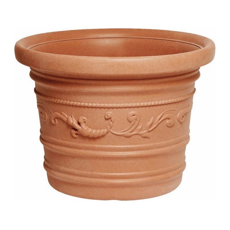 foto del prodotto vaso tondo festonato in resina colore terracotta doppio bordo diametro cm. 40
