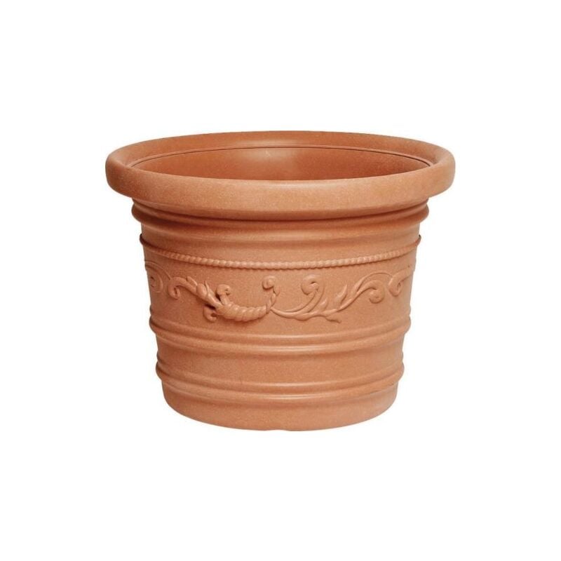 foto del prodotto vaso tondo festonato in resina colore terracotta doppio bordo diametro cm. 50