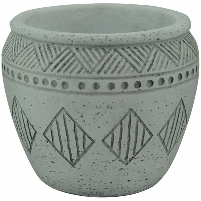 foto del prodotto vaso tondo piccolo da giardino in fibra di argilla decorata 14x14x12 cm olea