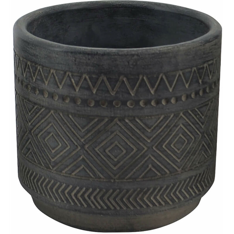 foto del prodotto vaso tondo piccolo da giardino in fibra di argilla decorata nera 13x13x12 cm camelia