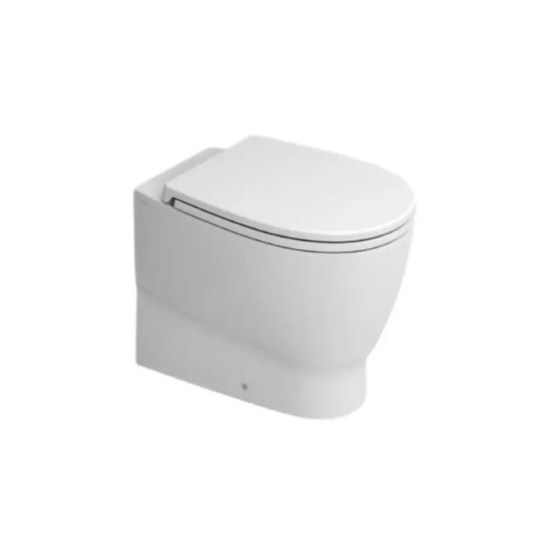 foto del prodotto vaso wc a terra filo parete scarico traslato in ceramica bianca serie demy vaso filoparete scarico traslato con sistema rimfree ceramica dolomite