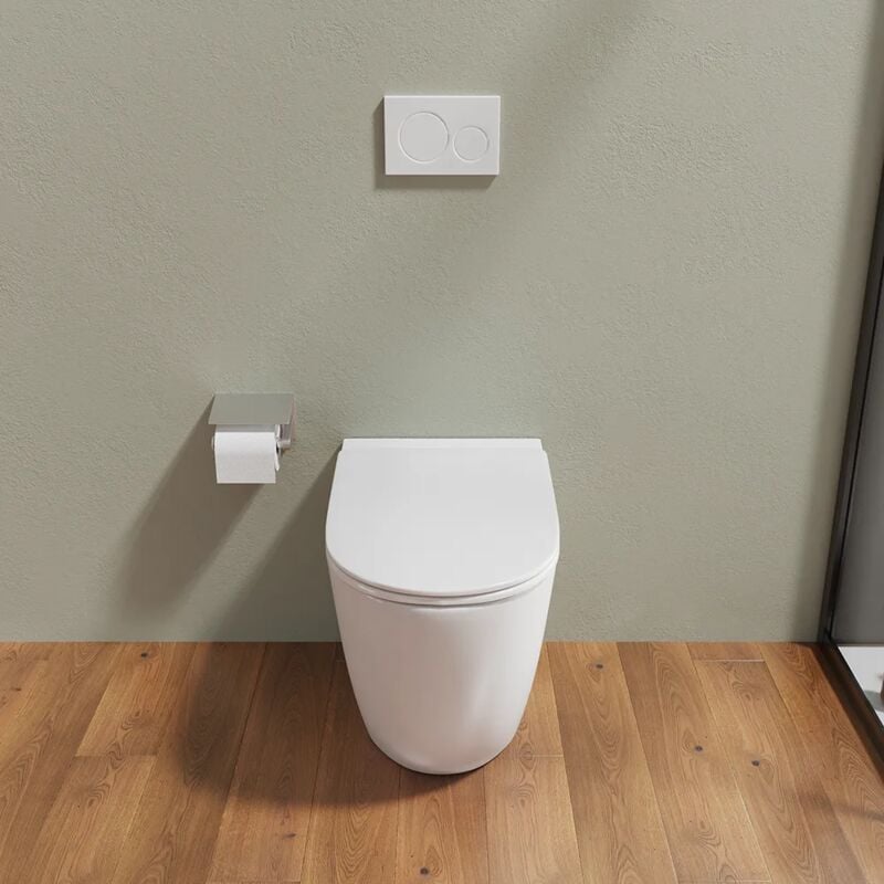 foto del prodotto vaso wc filomuro rimless in ceramica bianco lucido con sedile soft-close mod. europa