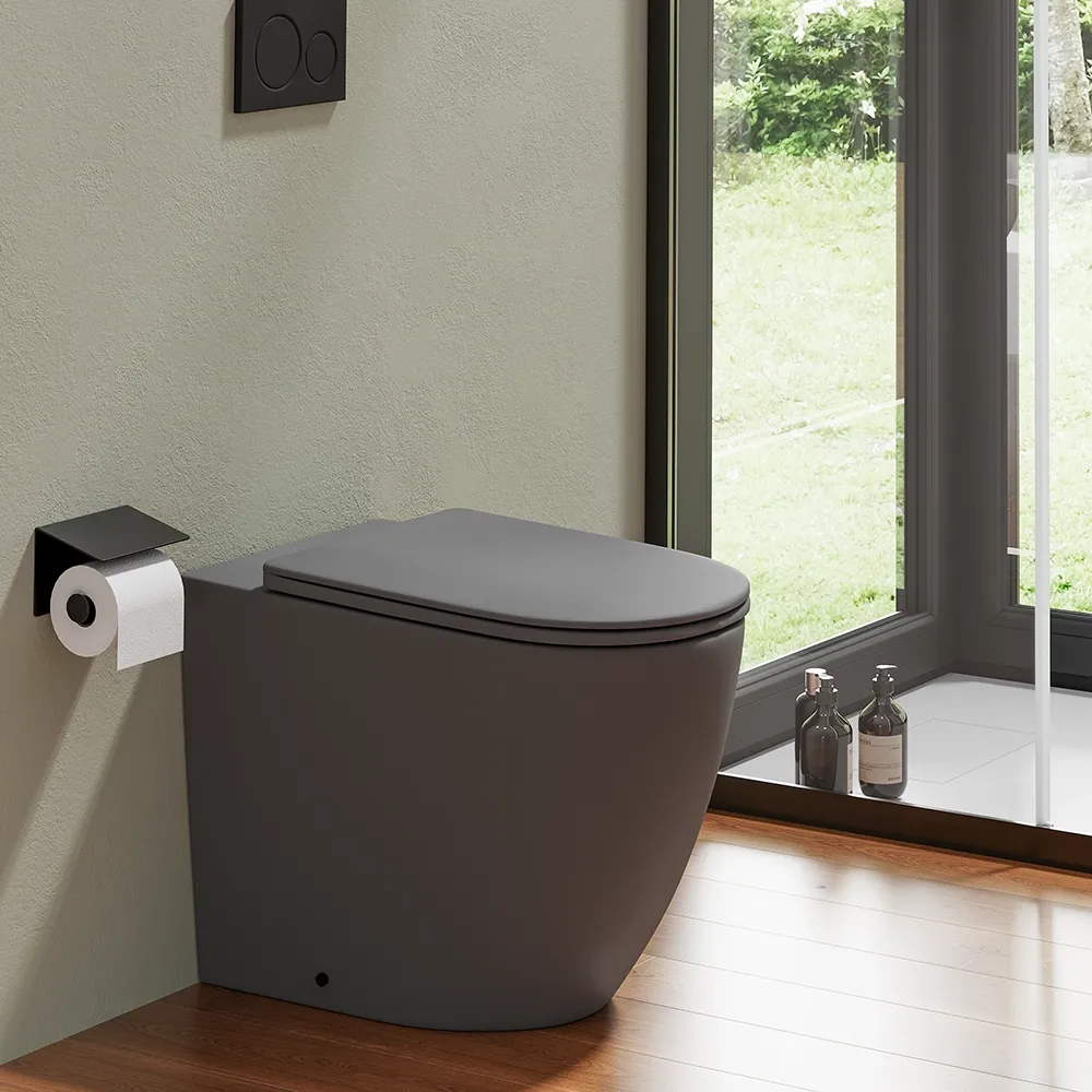 foto del prodotto vaso wc filomuro rimless in ceramica grigio opaco con sedile soft-close europa