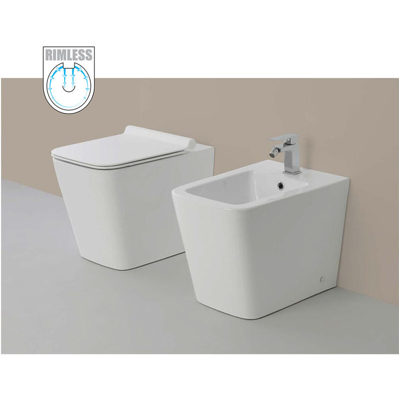 foto del prodotto vaso wc rimless e bidet a terra filo muro linea q squadrato senza brida formato wc