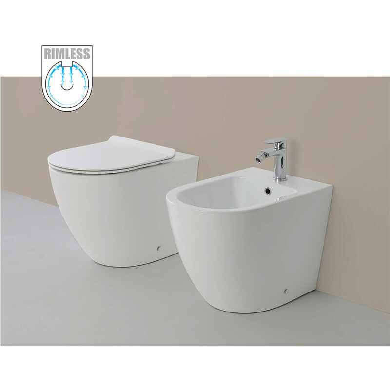 foto del prodotto vaso wc rimless e bidet a terra filo muro linea q tondo senza brida formato wc
