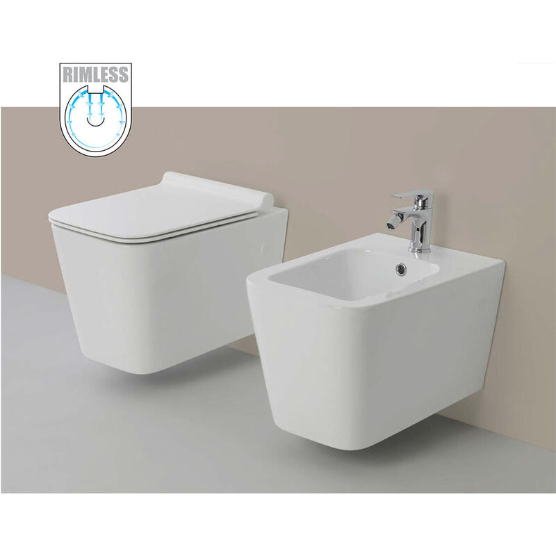 foto del prodotto vaso wc rimless e bidet sospeso filo muro linea q squadrato senza brida formato wc