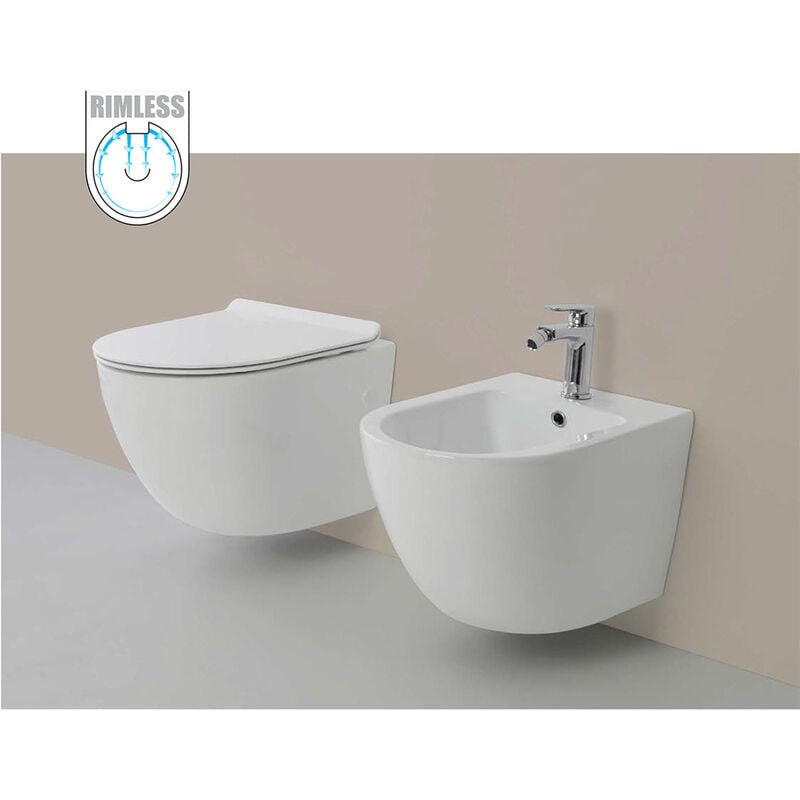 foto del prodotto vaso wc rimless e bidet sospeso filo muro linea q tondo senza brida formato wc