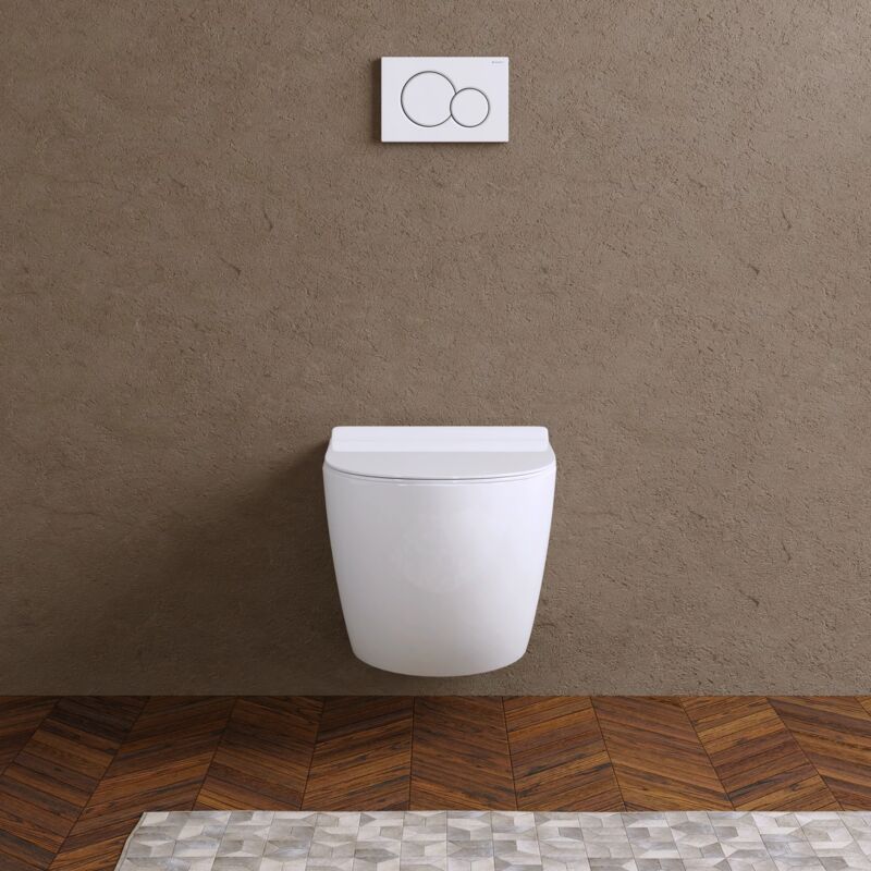 foto del prodotto vaso wc sospeso in ceramica bianco lucido rimless salvaspazio con sedile soft close mod. parigi