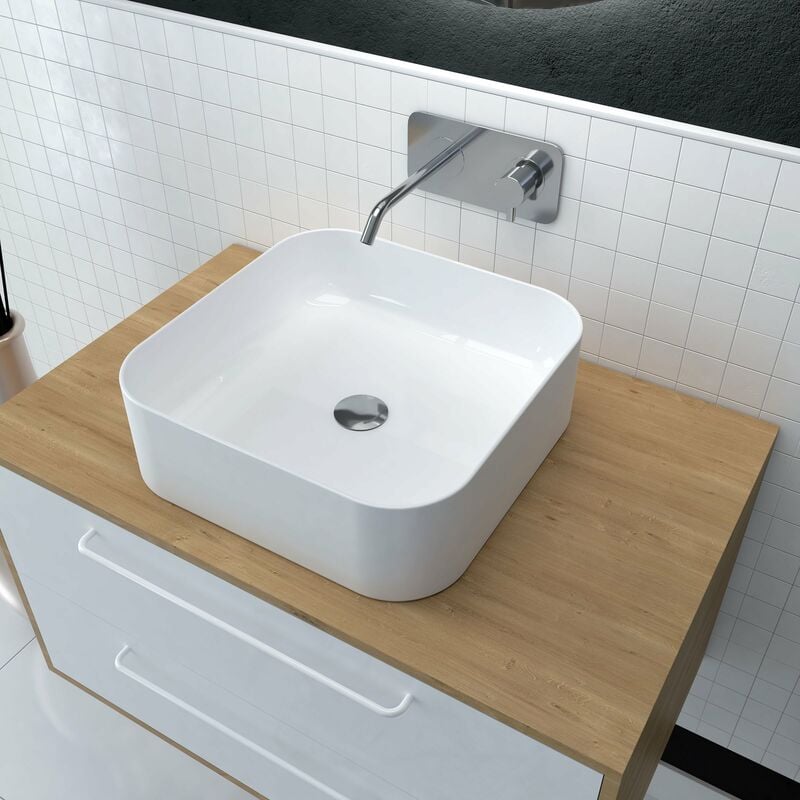 foto del prodotto vasque quadrato bianco in ceramica da installare 40x40x13.5cm pop square rounded