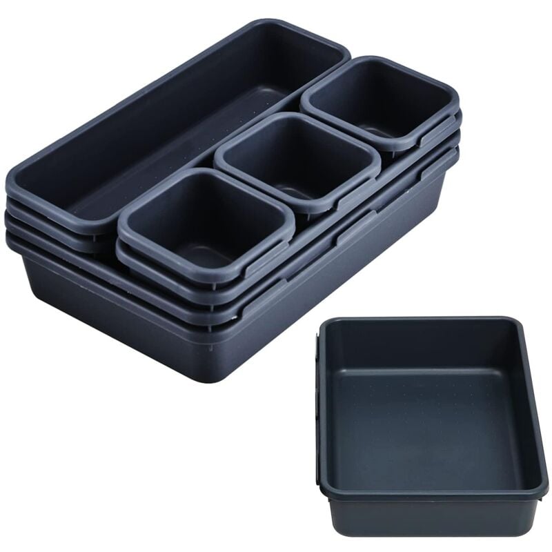 foto del prodotto vassoi portaoggetti per cassetti, divisore nero per cosmetici organizzatore in plastica con scatole 3 dimensioni per ufficio, toeletta, bagno, cucina