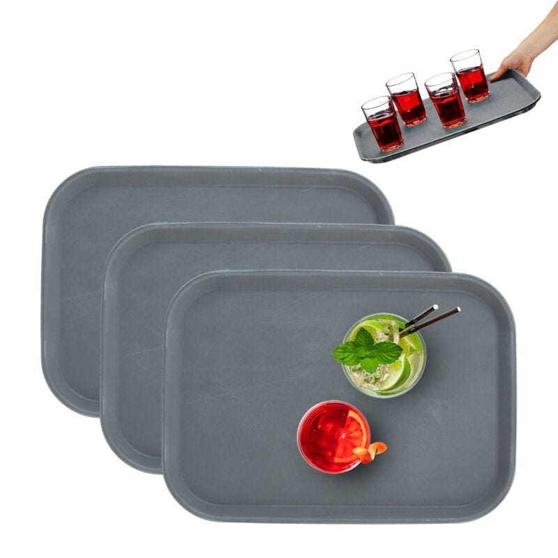 foto del prodotto vassoio antiscivolo, set 3 piatti da portata, lxp 35x25 cm, servizio ristorante, bar, cucina e casa, grigio relaxdays
