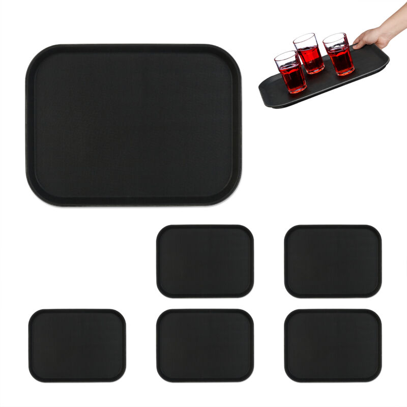foto del prodotto vassoio antiscivolo, set 6 piatti da portata, lxp 41x30 cm, per servizio ristorante, bar, cucina e casa, nero relaxdays