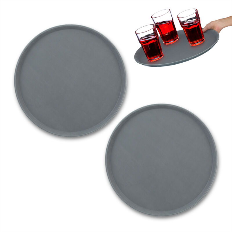 foto del prodotto vassoio antiscivolo, set da 2, rotondo 45 cm, da portata, per servizio ristorante, bar, cucina casa, grigio relaxdays